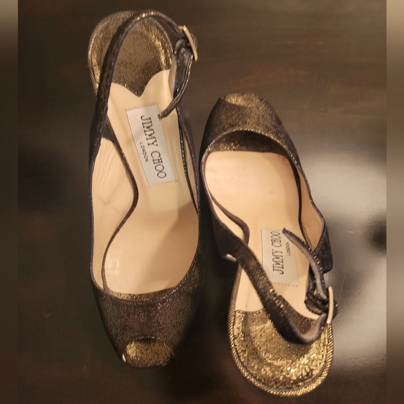 Jimmy Choo ~ Metallic Laminated Suede Clue Slingback Pumps - Picture 2 of 9